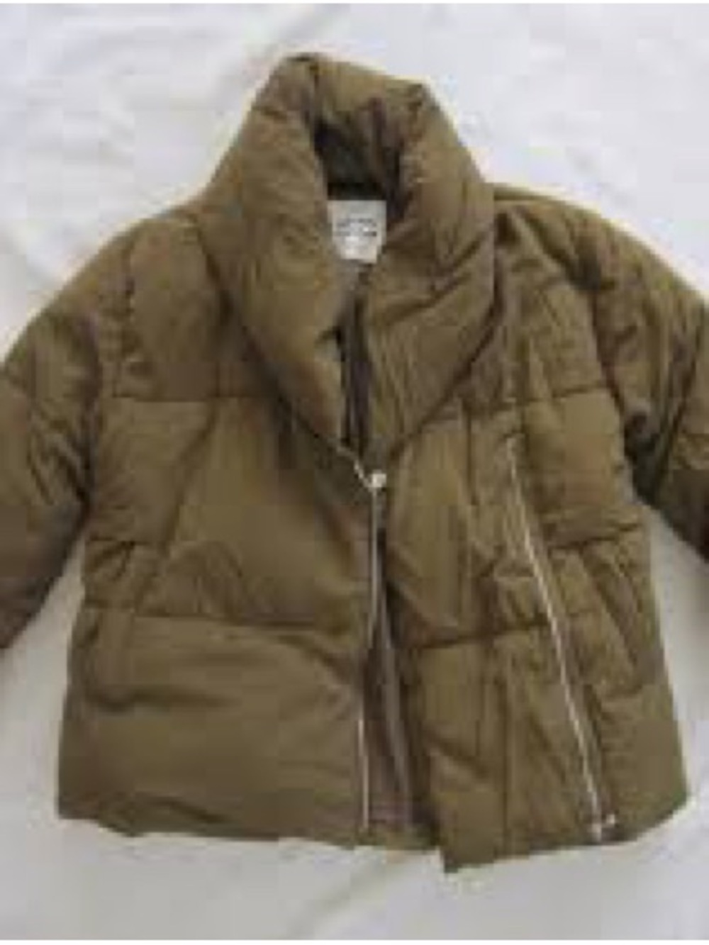 Kids Zara Olive Puffer Jacket with Asymmetric Zip
